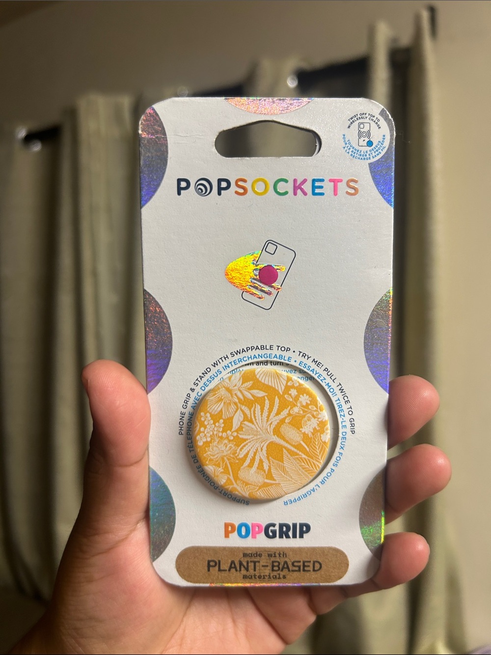 PopSocket PopGrip Phone Grip Yellow Floral Pattern